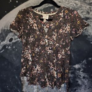 Knox Rose Floral Button-Down Blouse - Grey and Pink